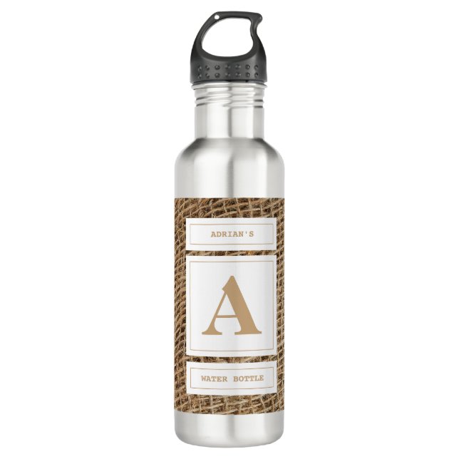 Rustic Burlap Monogram Initial 710 Ml Water Bottle (Front)