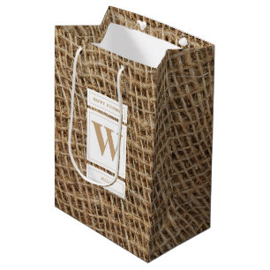 Rustic Burlap Monogram Initial Birthday Medium Gift Bag