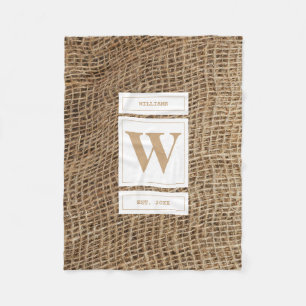Rustic Burlap Monogram Initial Fleece Blanket
