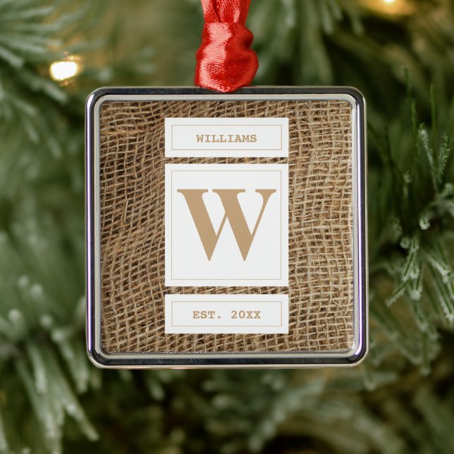 Rustic Burlap Monogram Initial  Metal Tree Decoration (Tree)