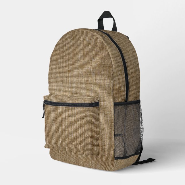 Rustic Burlap Nature Pattern Backpack – Boho  (Back Corner Right)