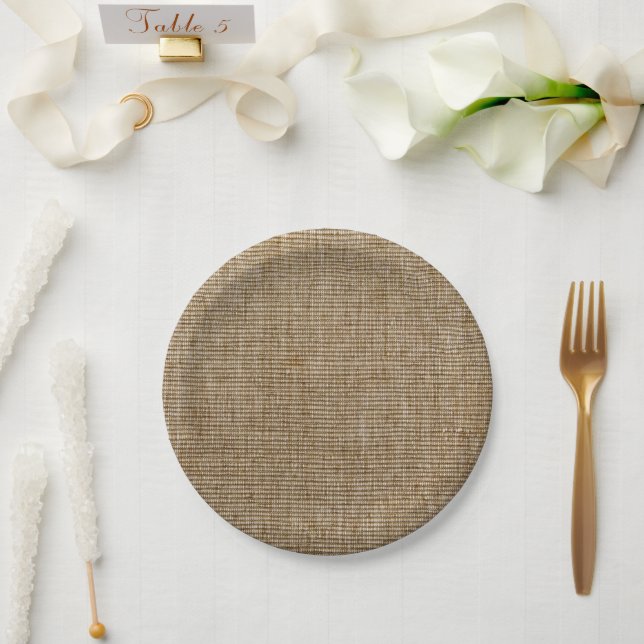 Rustic Burlap Nature Pattern Paper Plates, Country Plate (Wedding)