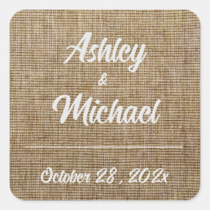 rustic burlap nature pattern Wedding Square Sticker