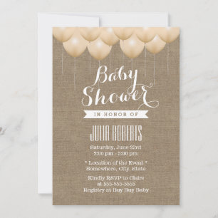 Rustic Burlap & Neutral Balloons Baby Shower Invitation
