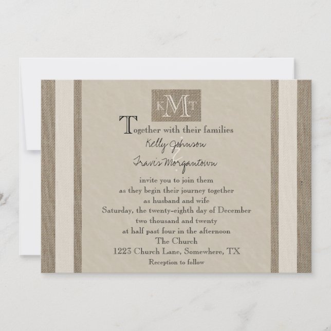 Rustic Burlap Parchment Look Wedding Invitation (Front)