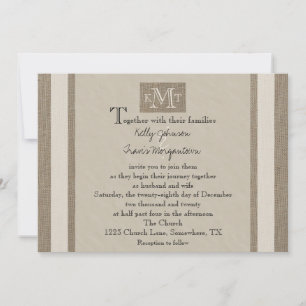 Rustic Burlap Parchment Look Wedding Invitation