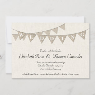 Rustic Burlap Pennant Wedding Invitation