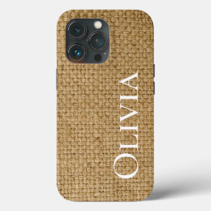 Rustic Burlap Personalised Cute Simple iPhone 13 Pro Case