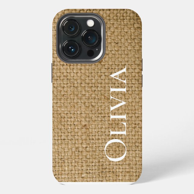 Rustic Burlap Personalised Cute Simple iPhone Case (Back)