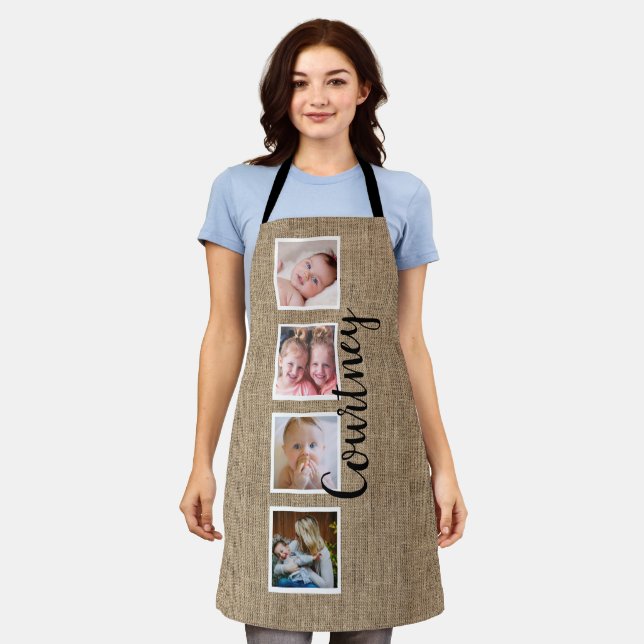 Rustic burlap photo collage custom name apron (Worn)