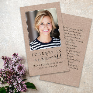 Rustic Burlap Photo Funeral Prayer Card