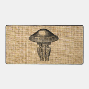 Rustic Burlap Photo Image Jellyfish Design Desk Mat