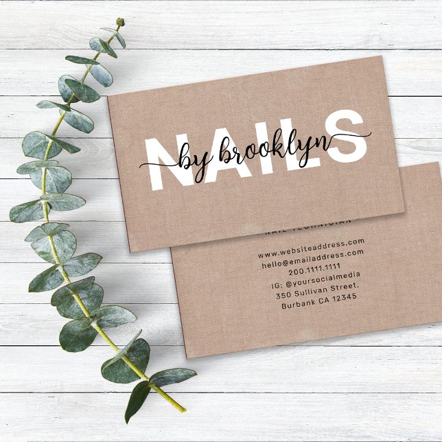 Rustic Burlap Photo Typography Nail Artist Business Card (Creator Uploaded)