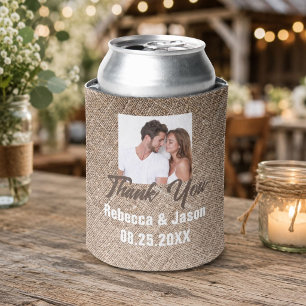 rustic burlap photo western country wedding can cooler