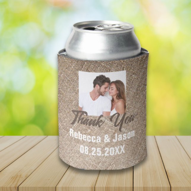 rustic burlap photo  western country wedding  can cooler (rustic burlap photo western country wedding can cooler)