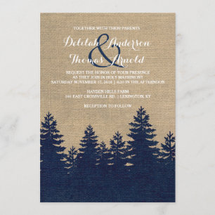 Rustic Burlap Pine Trees Winter Wedding Invitation
