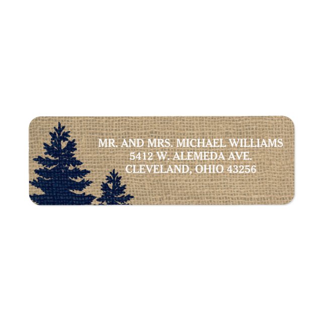 Rustic Burlap Pine Trees Winter Wedding Labels (Front)