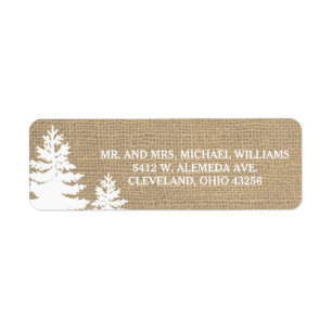 Rustic Burlap Pine Trees Winter Wedding Labels