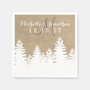 Rustic Burlap Pine Trees Winter Wedding Napkin