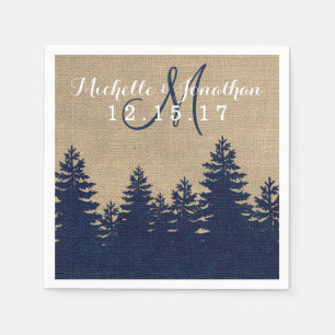 Rustic Burlap Pine Trees Winter Wedding Napkin