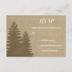 Rustic Burlap Pine Trees Winter Wedding RSVP Card