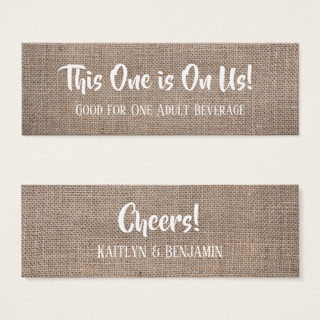 Rustic Burlap & Pretty White Text, Drink Tickets (Front & Back)