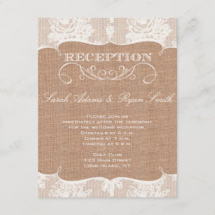Rustic Burlap Print & Lace Reception Invitation