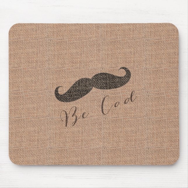 Rustic Burlap Print & Moustache Mouse Mat (Front)