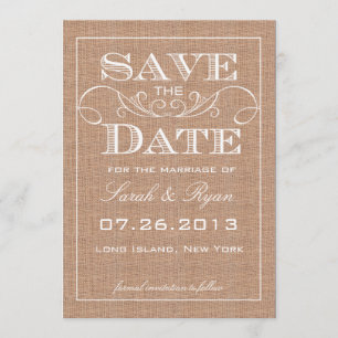 Rustic Burlap Print Save the Date Announcement