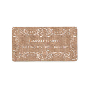 Rustic Burlap Print Wedding Return RSVP Labels