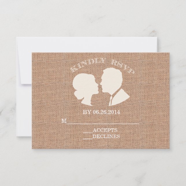 Rustic Burlap Print Wedding RSVP Card (Front)