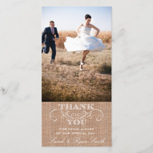Rustic Burlap Print Wedding Thank You Photo Cards