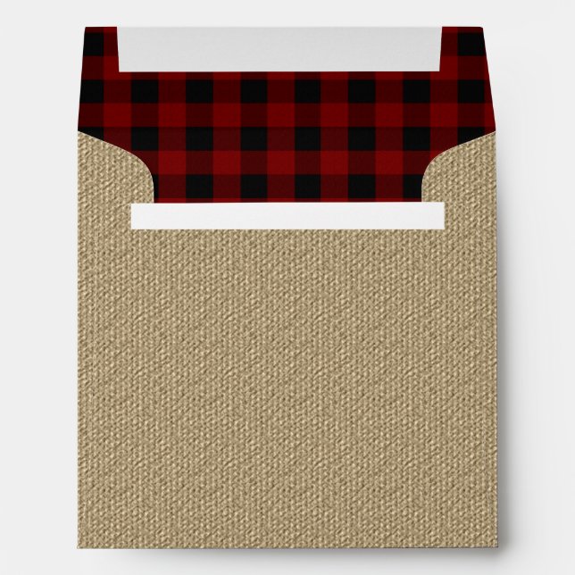 Rustic Burlap | Red Black Buffalo Checks Pattern Envelopes (Back (Bottom))