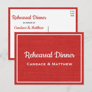 Rustic Burlap Red Country Rehearsal Dinner Invitation Postcard