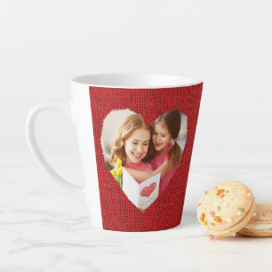 Rustic Burlap Red Heart Mom Photo Latte Mug