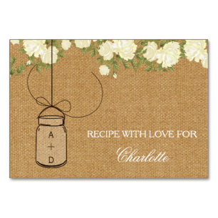 Rustic Burlap Roses bridal shower recipe cards