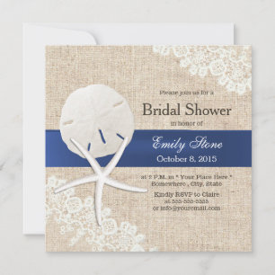 Rustic Burlap Sand Dollar & Starfish Bridal Shower Invitation