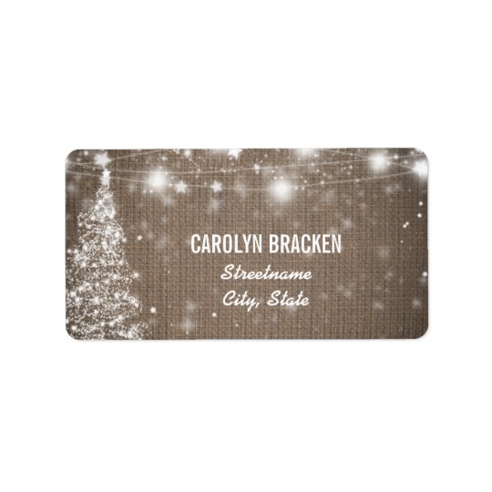 Rustic Burlap Shimmering Stars Christmas Tree Address Label