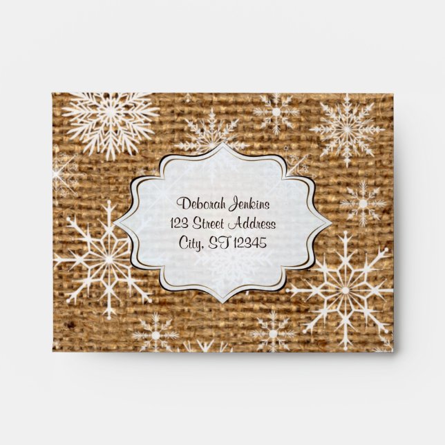 Rustic Burlap, Snowflakes A2 Envelope for RSVPs (Front)