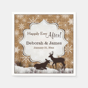 Rustic Burlap, Snowflakes and Deer Wedding Napkins