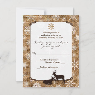 Rustic Burlap, Snowflakes and Deer Wedding RSVP Invitation