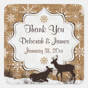 Rustic Burlap, Snowflakes Wedding Favour Sticker 2