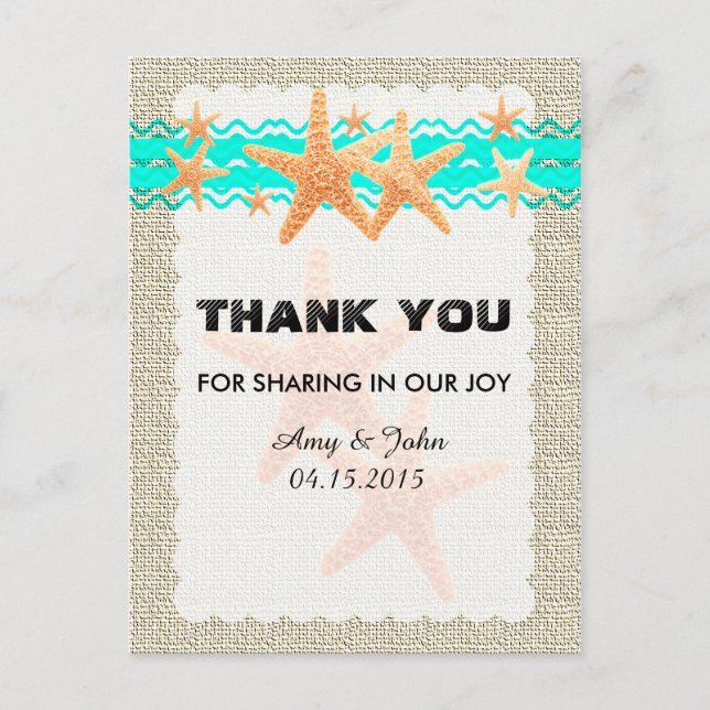Rustic burlap starfish thank you starfish1 postcard (Front)