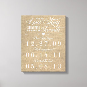 Rustic Burlap Story Wedding Date Canvas