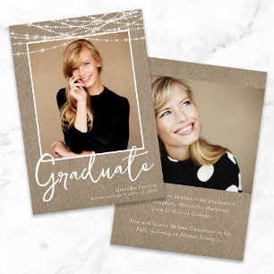 Rustic Burlap String Lights Photo Graduation Announcement