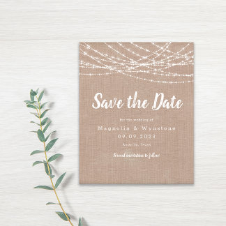 Rustic Burlap String Lights Wedding Save the Date