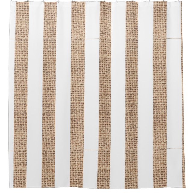 Rustic Burlap Stripes Farmhouse Shower Curtain (Front)