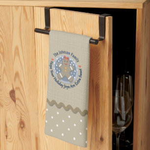 Rustic Burlap Style Gingerbread Man Monogrammed Tea Towel