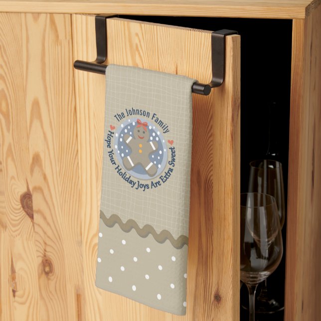 Rustic Burlap Style Gingerbread Man Monogrammed Tea Towel (Thirds Fold)
