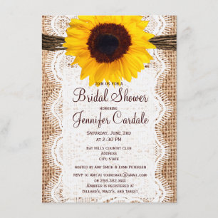 Rustic Burlap Sunflower Bridal Shower Invitations